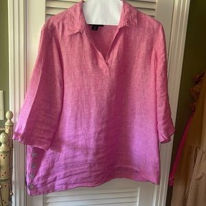 Tahari pink linen blouse size 1x